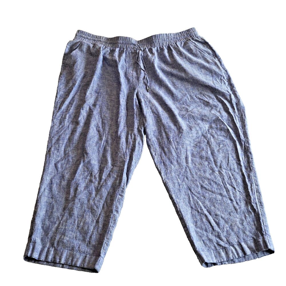 Jones New York Womens 3X Blue Linen Blend Flowing Pants Lightweight Capri